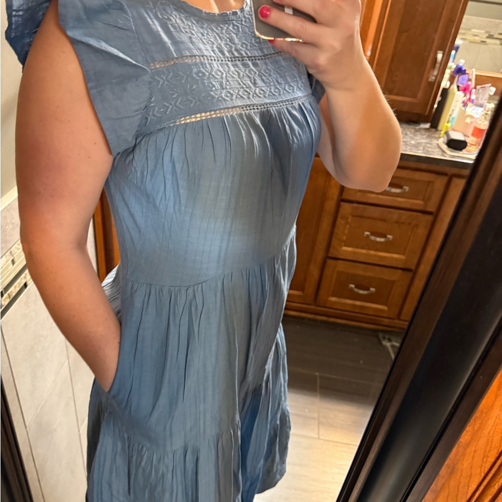 Blue Short Sleeve Maxi Dress